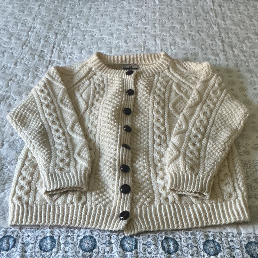 Cream Cable Knit Cardigan with Dark Buttons